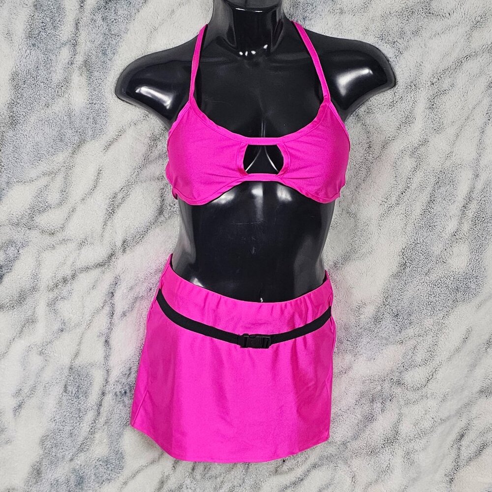 Dolls Kill Hot Pink Medium Rave Set Halter Top + Skirt Buckle Detail